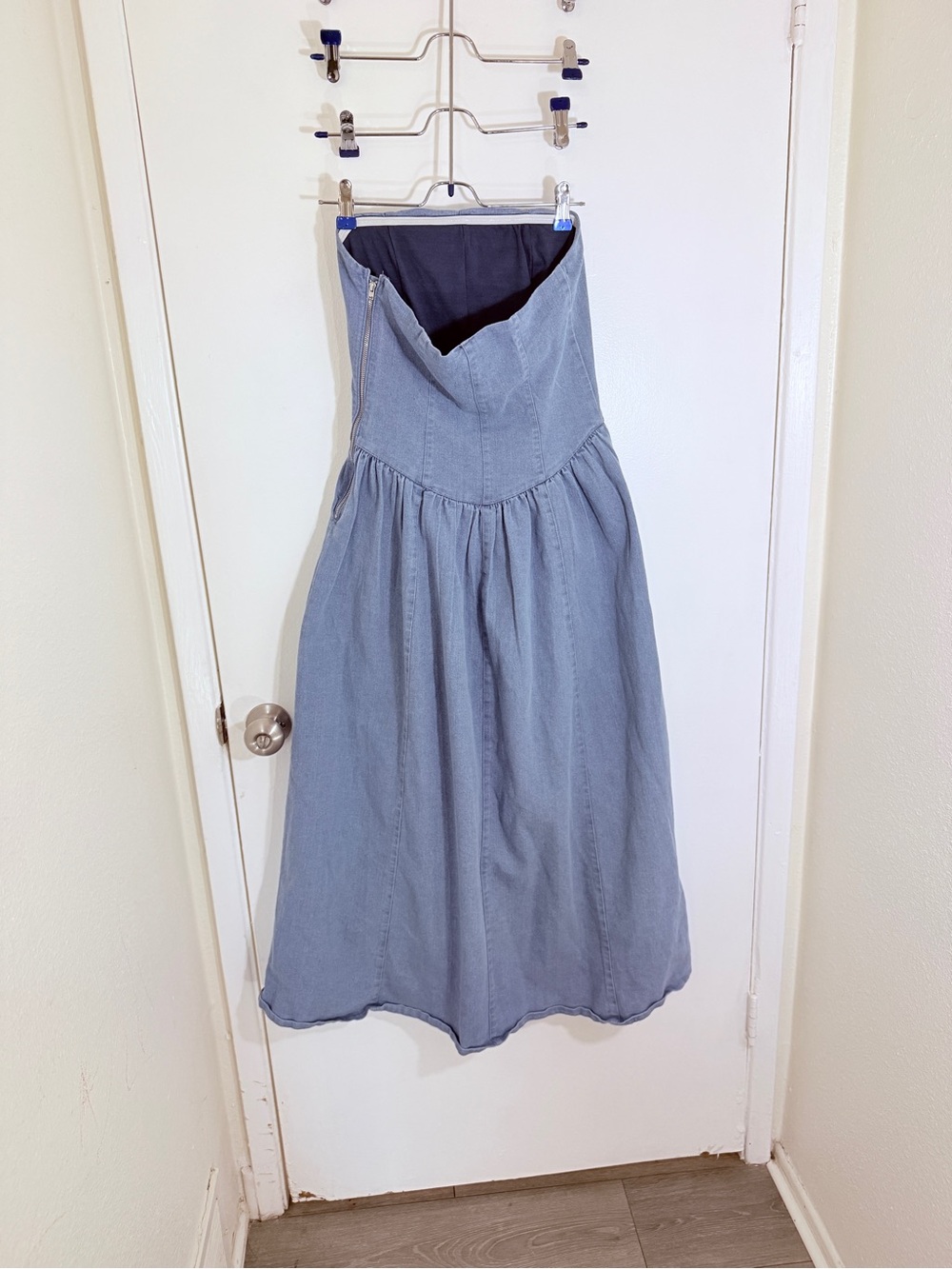 Strapless Light Blue Denim Midi Dress - Casual Summer Staple - Picture 3 of 5